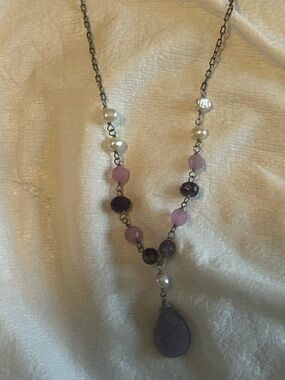 Delicate Pearl and Lavender Bead Necklace - Women Jewelry